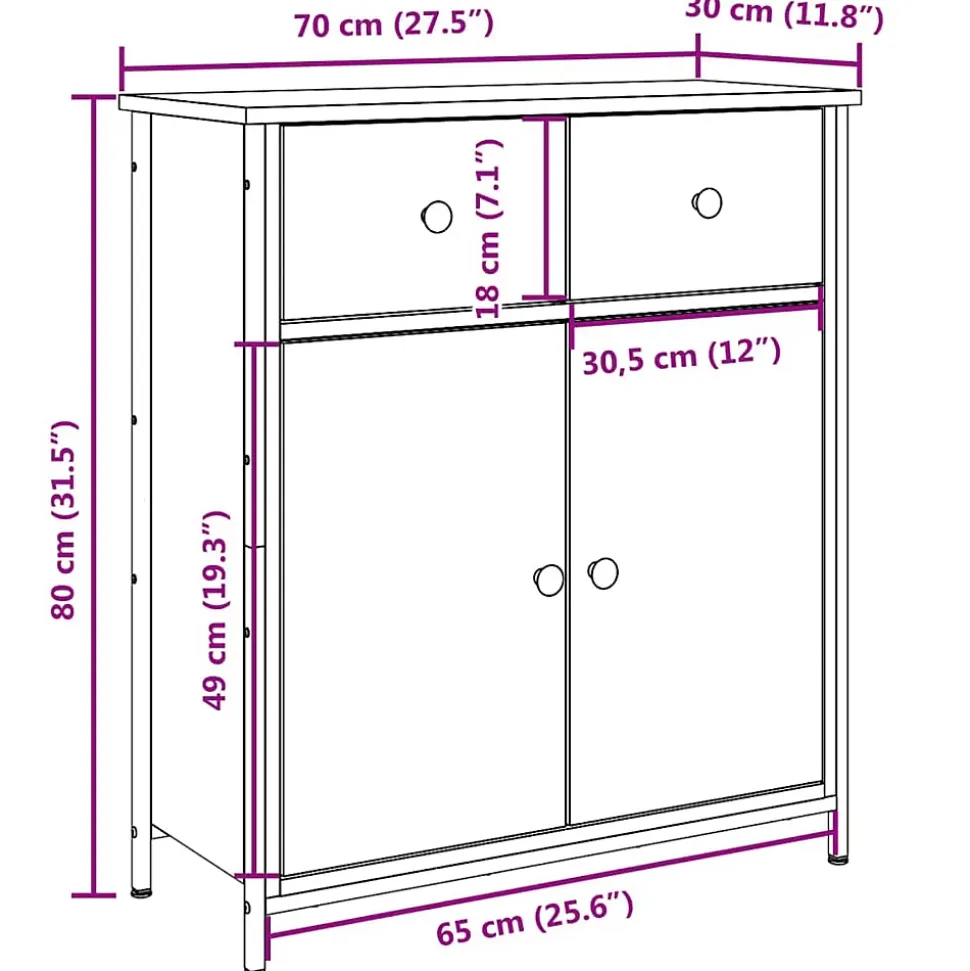Buffet chêne artisanal 70x30x80 cm bois d'ingénierie vidaXL