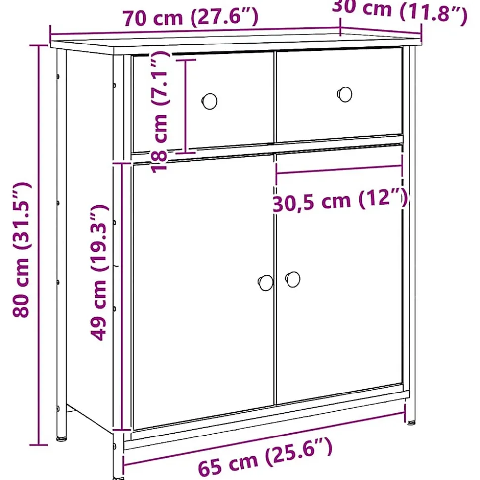 Buffet chêne artisanal 70x30x80 cm bois d'ingénierie vidaXL