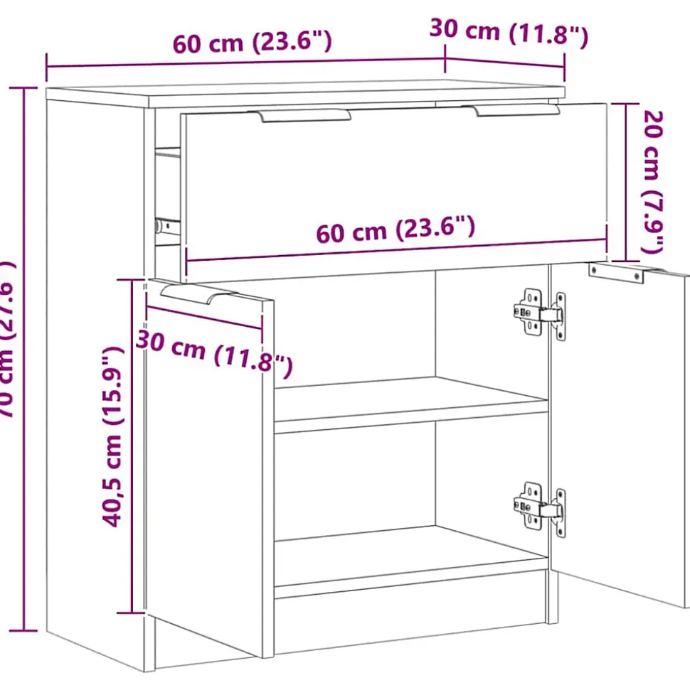 Buffet chêne artisanal 60x30x70 cm bois d'ingénierie vidaXL