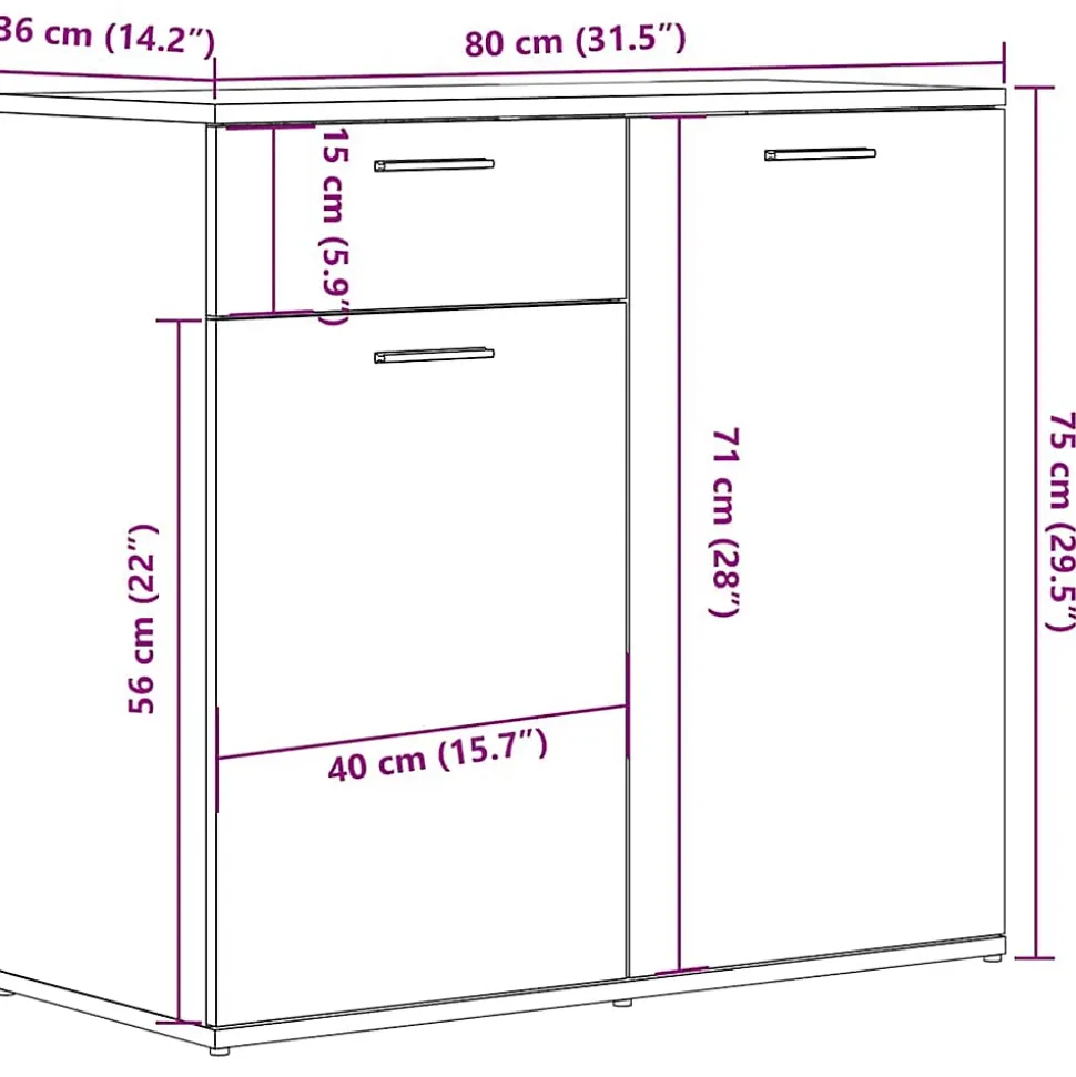 Buffet chêne artisanal 80x36x75 cm bois d'ingénierie vidaXL