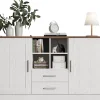 Buffet 140cm, Armoire de Rangement avec 2 Tiroirs et Portes,140x40x79.5cm, Blanc