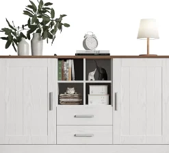 Buffet 140cm, Armoire de Rangement avec 2 Tiroirs et Portes,140x40x79.5cm, Blanc