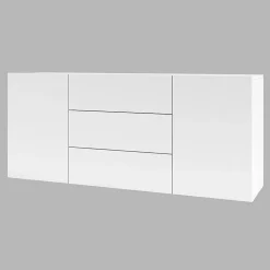 Buffet 140cm collection EVA 2 portes et 3 tiroirs. Couleur blanc et chene.