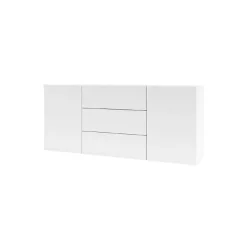 Buffet 140cm collection EVA 2 portes et 3 tiroirs. Couleur blanc et chene.