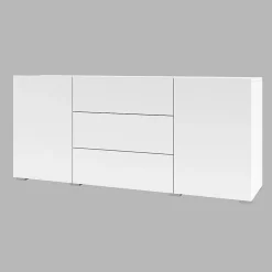 Buffet 140cm collection EVA 2 portes et 3 tiroirs. Couleur blanc et chene.