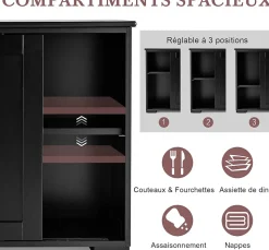 Buffet Commode Bas avec 2 Etagères Tablette Hauteur Réglable Vaisselier Bahut de Cuisine avec Porte Coulissante