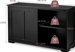 Buffet Commode Bas avec 2 Etagères Tablette Hauteur Réglable Vaisselier Bahut de Cuisine avec Porte Coulissante
