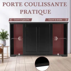 Buffet Commode Bas avec 2 Etagères Tablette Hauteur Réglable Vaisselier Bahut de Cuisine avec Porte Coulissante
