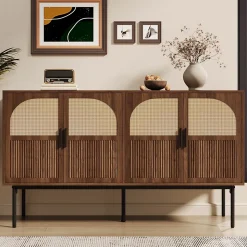 Buffet Commode Meuble d'entrée Moderne avec 4 Portes et Charnières à Fermeture Amortie, MDF, 140x40x80 cm - Bois Naturel