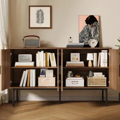 Buffet Commode Meuble d'entrée Moderne avec 4 Portes et Charnières à Fermeture Amortie, MDF, 140x40x80 cm - Bois Naturel