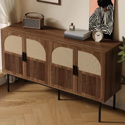 Buffet Commode Meuble d'entrée Moderne avec 4 Portes et Charnières à Fermeture Amortie, MDF, 140x40x80 cm - Bois Naturel