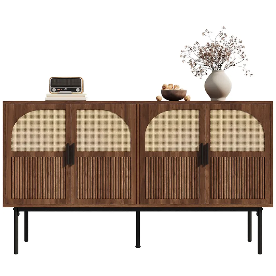 Buffet Commode Meuble d'entrée Moderne avec 4 Portes et Charnières à Fermeture Amortie, MDF, 140x40x80 cm - Bois Naturel