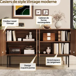 Buffet Commode Meuble d'entrée Moderne avec 4 Portes et Charnières à Fermeture Amortie, MDF, 140x40x80 cm - Bois Naturel