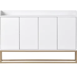 Buffet Contemporain, Meuble De Rangement, 4 Portes Sans Poignées, Meuble De Cuisine, Blanc