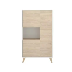 Buffet Crono, Buffet de salon haut, Buffet de salon moderne avec 3 portes, 81x43h135 cm, Chêne et Blanc