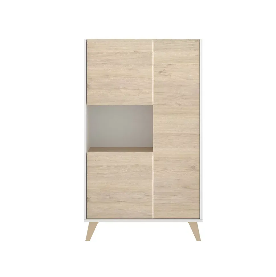 Buffet Crono, Buffet de salon haut, Buffet de salon moderne avec 3 portes, 81x43h135 cm, Chêne et Blanc