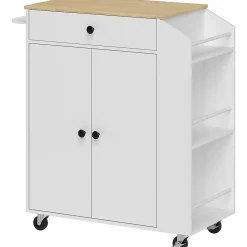 Buffet Cuisine Roulant Blanc - Plan De Travail, Rangement Organisé - Épices Et Serviettes Intégrés