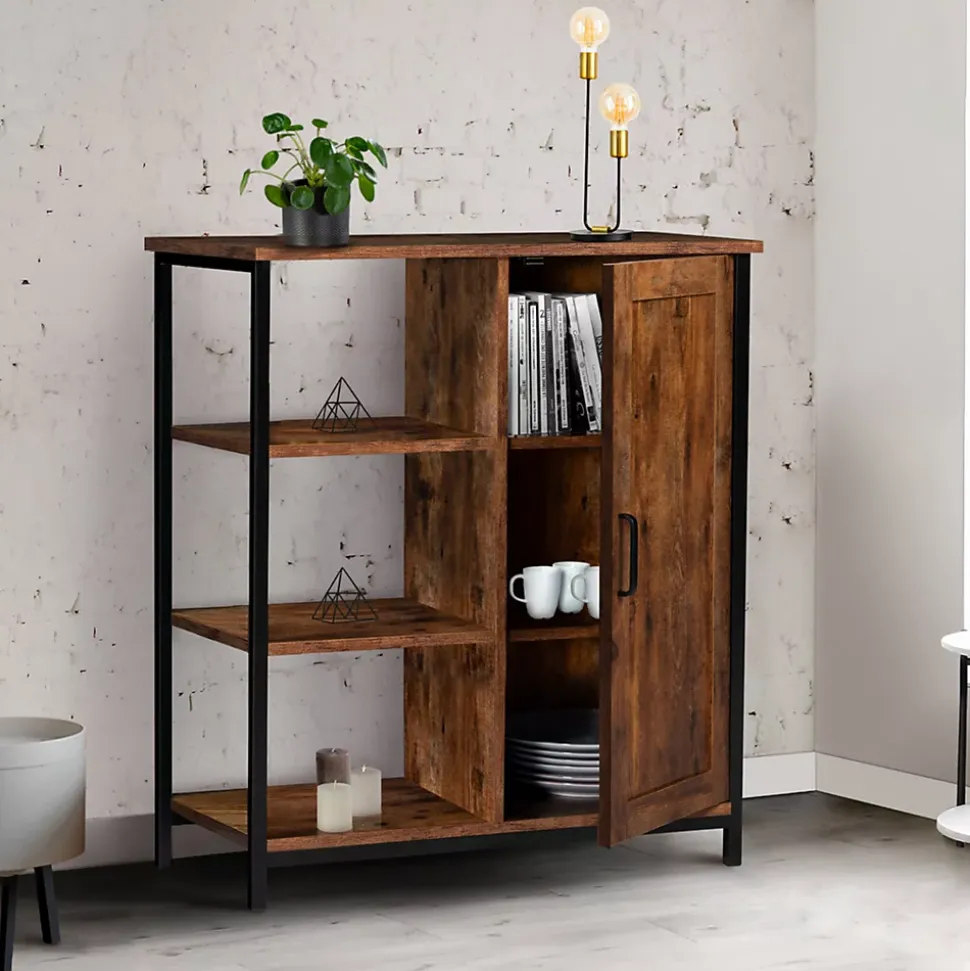 Buffet d'appoint 3 étagères et placard 70 cm DAYTON effet vieilli design industriel