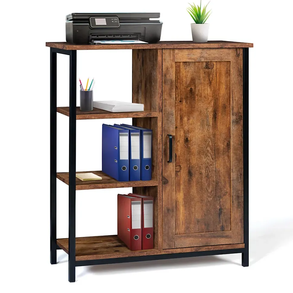 Buffet d'appoint 3 étagères et placard 70 cm DAYTON effet vieilli design industriel
