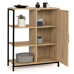Buffet d'appoint 3 étagères et placard 70 cm DETROIT design industriel