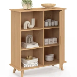 Buffet d'appoint 3 étagères et placard 70 cm JULIETTE effet lattes tasseau bois
