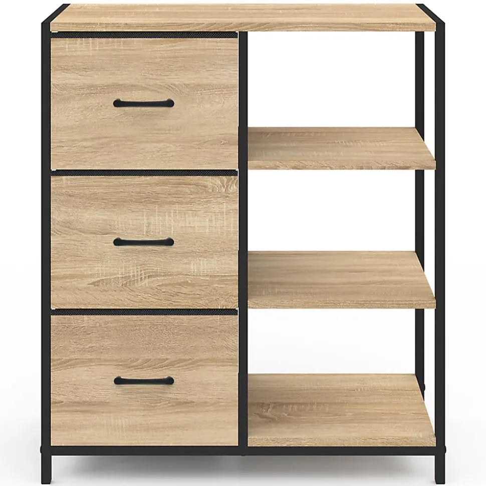Buffet d'appoint 3 tiroirs et étagères 70 cm UTAH design industriel