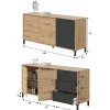 Buffet Dbog, Buffet de salon, Armoire de salon, Buffet moderne avec 2 portes et 3 tiroirs, 154x41h74 cm, Chêne noué et Anthracite