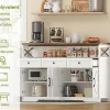 Buffet De 140 Cm Avec Rangement, Console Moderne Avec Portes Et Étagères Pour Cuisine, Salon, Blanc