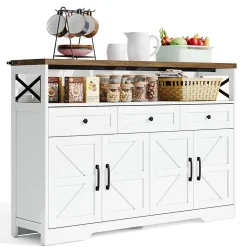 Buffet De 140 Cm Avec Rangement, Console Moderne Avec Portes Et Étagères Pour Cuisine, Salon, Blanc