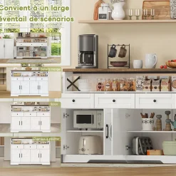 Buffet De 140 Cm Avec Rangement, Console Moderne Avec Portes Et Étagères Pour Cuisine, Salon, Blanc