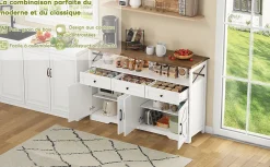 Buffet De 140 Cm Avec Rangement, Console Moderne Avec Portes Et Étagères Pour Cuisine, Salon, Blanc