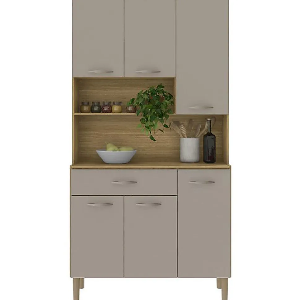 Buffet de Cuisine - APOLO - Imitation Chêne Taupe - 6 Portes - 1 Tiroir - 7 Niches