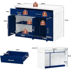 Buffet De Cuisine 120 Cm Avec Prises/usb - Étagères Réglables, Style Bar - Fonctionnel