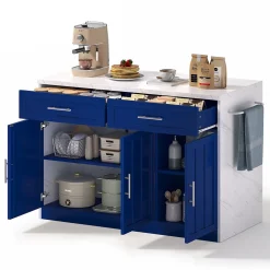 Buffet De Cuisine 120 Cm Avec Prises/usb - Étagères Réglables, Style Bar - Fonctionnel