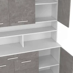 Buffet de cuisine 120 CM CINA 6 portes + tiroir blanc et effet béton