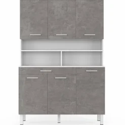 Buffet de cuisine 120 CM CINA 6 portes + tiroir blanc et effet béton
