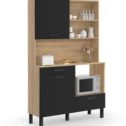 Buffet de cuisine 120 CM CINA 3 portes + 1 tiroir façon hêtre et noir