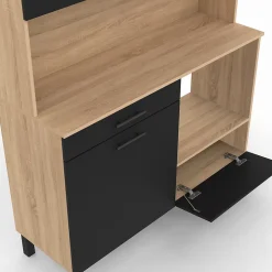 Buffet de cuisine 120 CM CINA 3 portes + 1 tiroir façon hêtre et noir