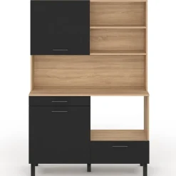 Buffet de cuisine 120 CM CINA 3 portes + 1 tiroir façon hêtre et noir