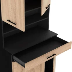 Buffet de cuisine 80 CM CINA 4 portes + tiroir noir et façon hêtre