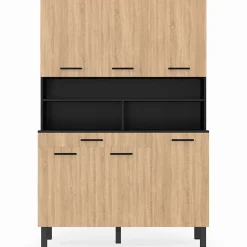 Buffet de cuisine 120 CM CINA 6 portes + tiroir noir et façon hêtre