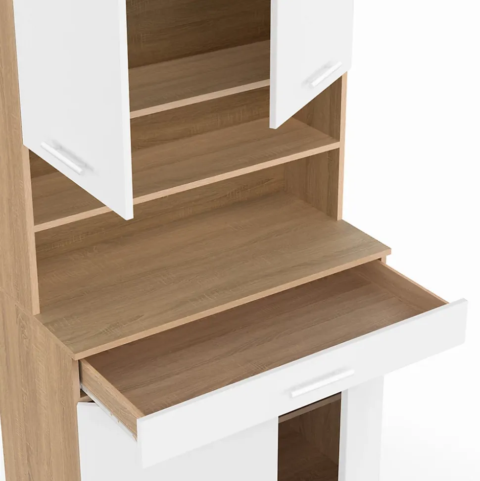 Buffet de cuisine 80 CM CINA 4 portes + tiroir façon hêtre et blanc