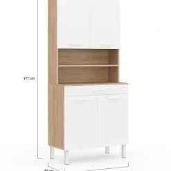 Buffet de cuisine 80 CM CINA 4 portes + tiroir façon hêtre et blanc