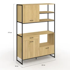 Buffet de cuisine 120 CM DETROIT meuble 3 portes + 1 tiroir design industriel