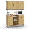 Buffet de cuisine 120 CM DETROIT 5 portes + tiroirs + range-bouteilles design industriel