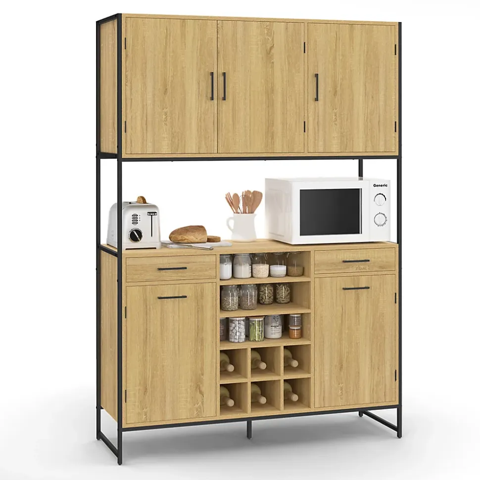 Buffet de cuisine 120 CM DETROIT 5 portes + tiroirs + range-bouteilles design industriel