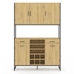 Buffet de cuisine 120 CM DETROIT 5 portes + tiroirs + range-bouteilles design industriel