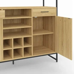 Buffet de cuisine 120 CM DETROIT 5 portes + tiroirs + range-bouteilles design industriel