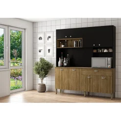 Buffet de Cuisine - CORE - Imitation Chêne et Noir - 8 Portes - 1 Tiroir - 10 Niches