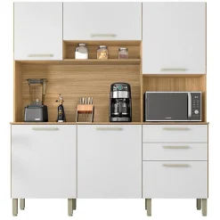 Buffet de Cuisine - FERRARA - Imitation Chêne et Blanc - 6 Portes - 2 Tiroirs - 180 cm